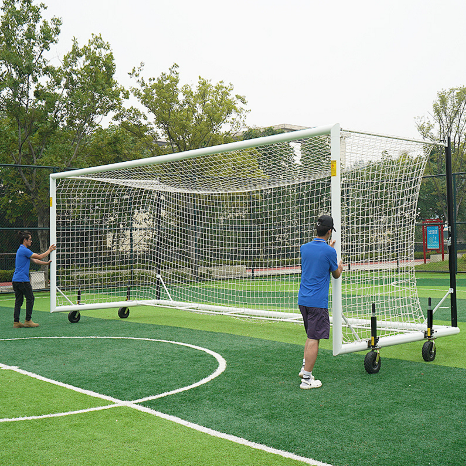 5.6m x 2m Cazna ALU110 Box Freestanding Stadium Soccer Goals [Single or Pair:: Single] [Wheel Options:: 360° Wheels] [Goal Weights:: With Weights]