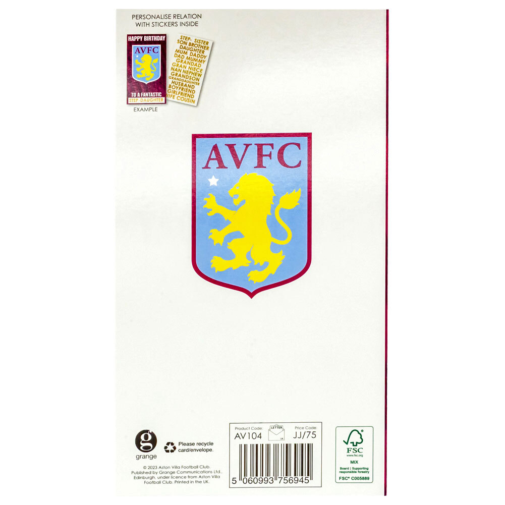 Aston Villa FC Personalised Birthday Card