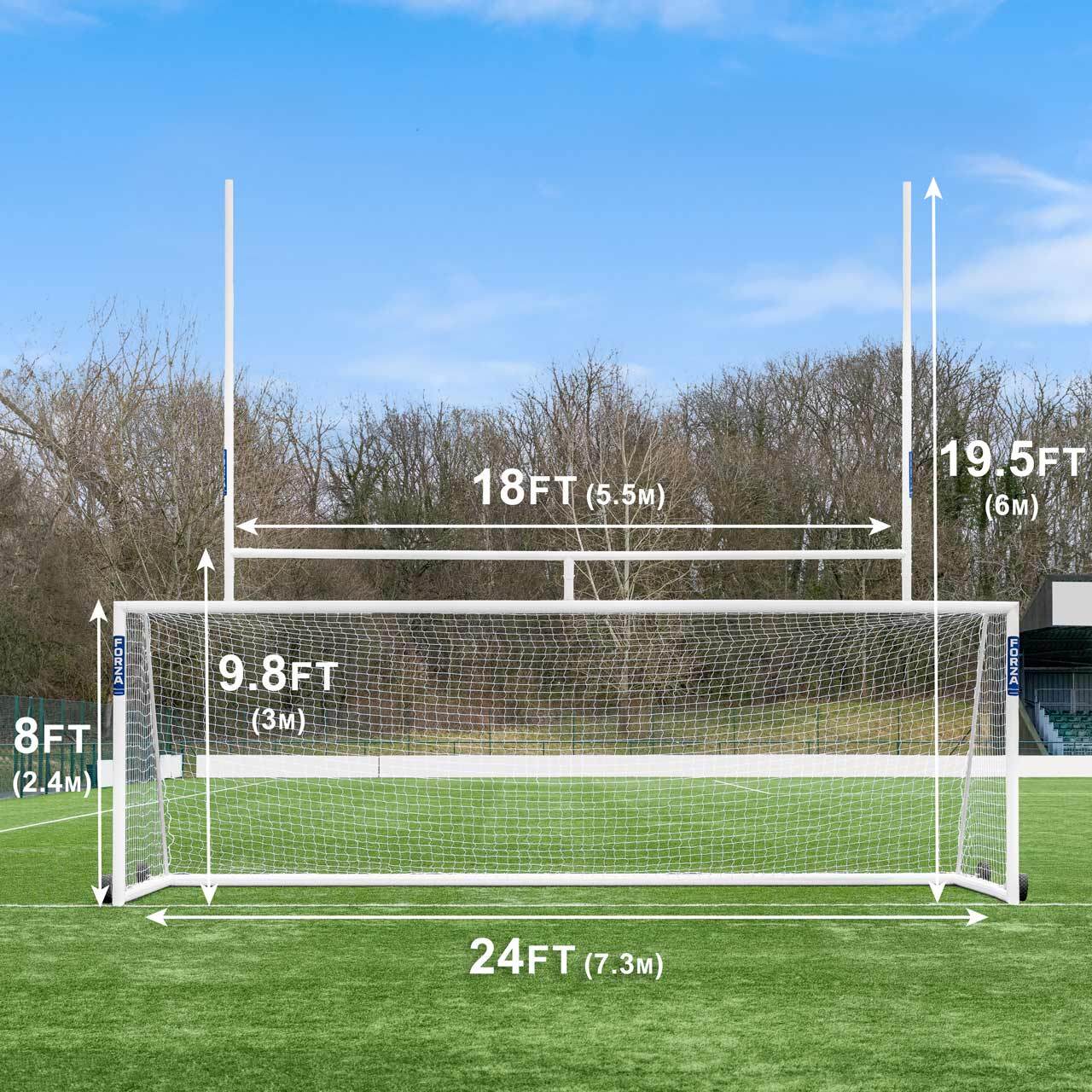 FREESTANDING ALUMINIUM SOCCER & RUGBY COMBINATION GOALS [Combination Goal Size:: 7.3m x 2.4m] [Single or Pair:: Single]