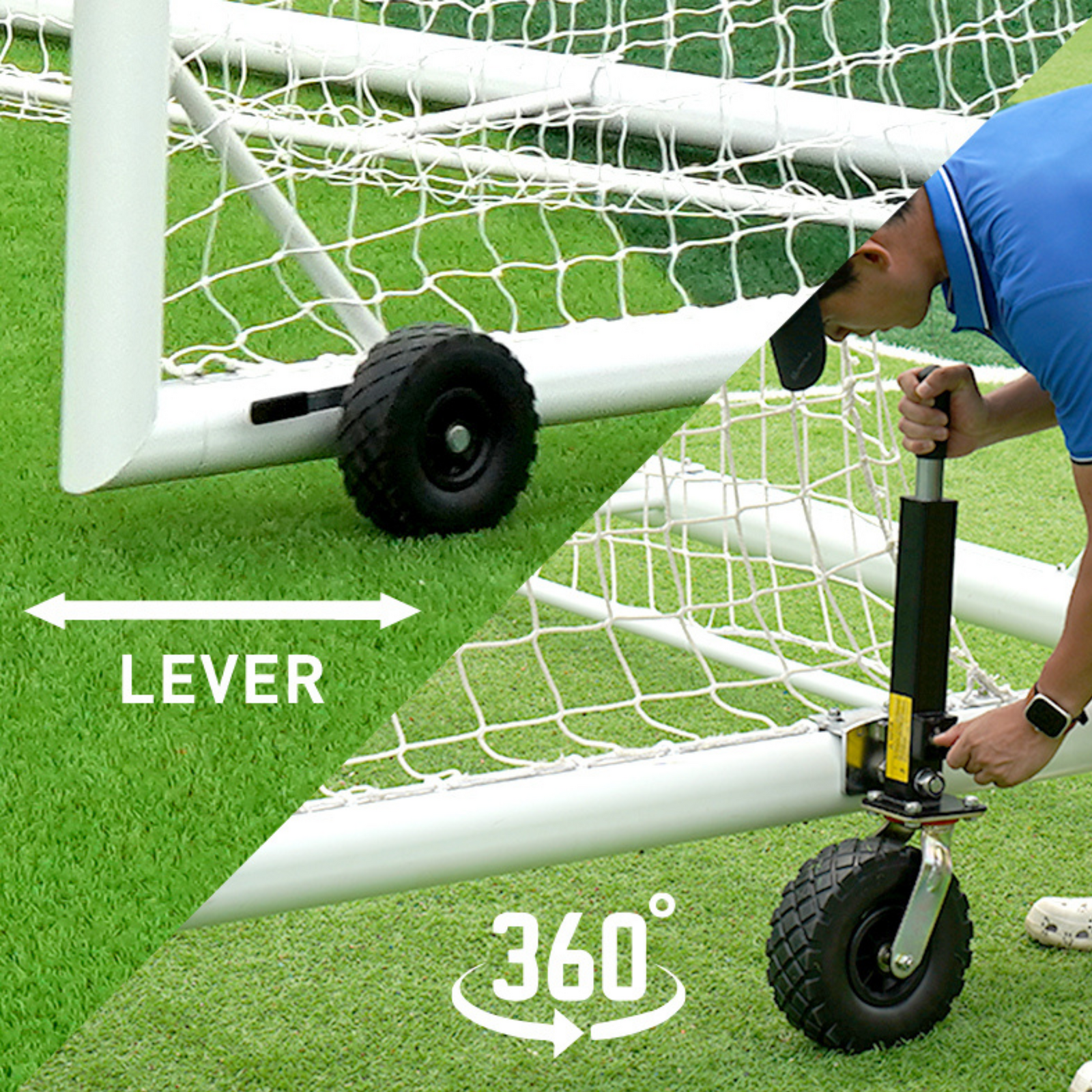 5m x 2m Cazna ALU110 Freestanding Soccer Goal [Single or Pair:: Single] [Wheel Options:: 360° Wheels]